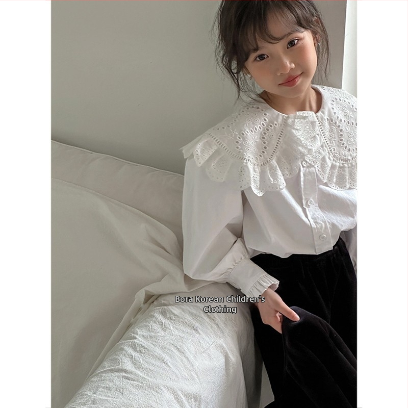 Detská košeľa, kórejský štýl, okrúhly výstrih, dlhé rukávy, 100% bavlna