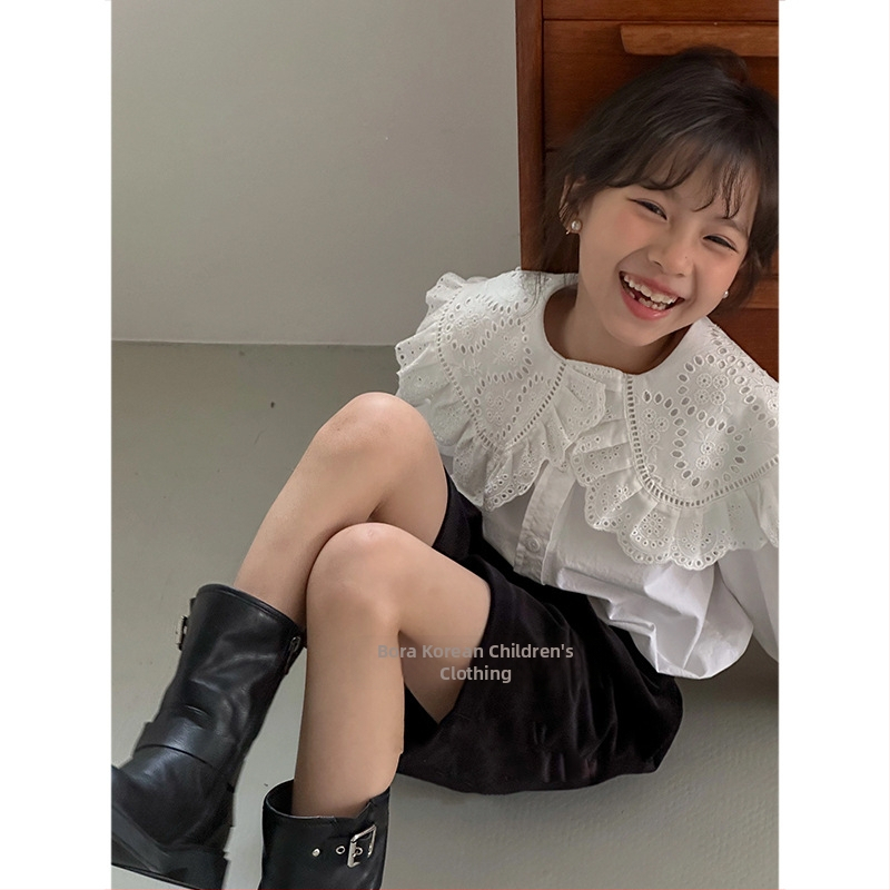 Detská košeľa, kórejský štýl, okrúhly výstrih, dlhé rukávy, 100% bavlna