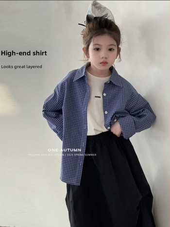 Detský set košele a sukne s káro vzorom, kórejský štýl, dlhé rukávy, 50% polyester