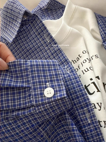 Detský set košele a sukne s káro vzorom, kórejský štýl, dlhé rukávy, 50% polyester