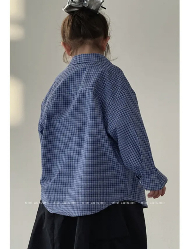 Detský set košele a sukne s káro vzorom, kórejský štýl, dlhé rukávy, 50% polyester