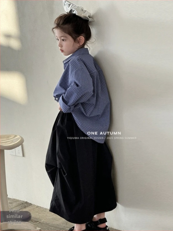 Detský set košele a sukne s káro vzorom, kórejský štýl, dlhé rukávy, 50% polyester