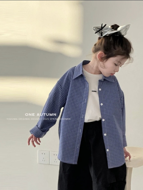 Detský set košele a sukne s káro vzorom, kórejský štýl, dlhé rukávy, 50% polyester