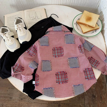 Dječja košulja s dugim rukavima, korejskog stila karirani uzorak, pamuk 80%, unisex