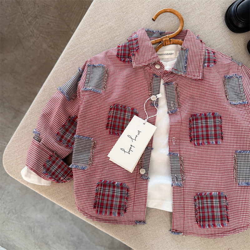 Dječja košulja s dugim rukavima, korejskog stila karirani uzorak, pamuk 80%, unisex
