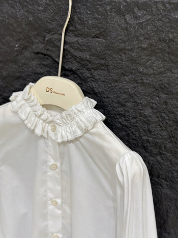 Dječja bluza za djevojčice, korejskog stila, okrugli izrez, cvjetna čipka ukras, 100% pamuk