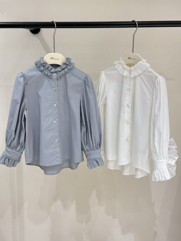 Dječja bluza za djevojčice, korejskog stila, okrugli izrez, cvjetna čipka ukras, 100% pamuk