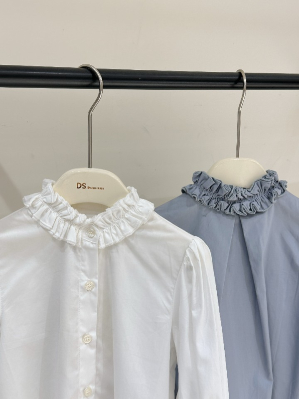Dječja bluza za djevojčice, korejskog stila, okrugli izrez, cvjetna čipka ukras, 100% pamuk
