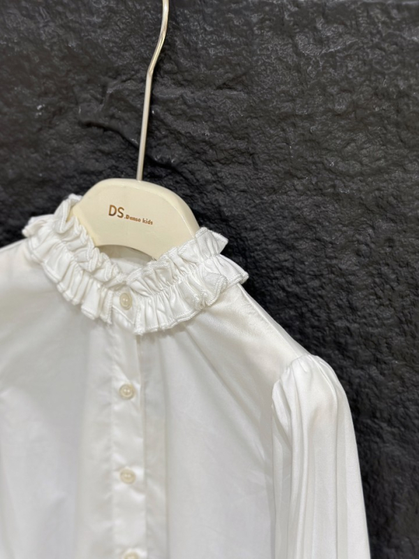 Dječja bluza za djevojčice, korejskog stila, okrugli izrez, cvjetna čipka ukras, 100% pamuk