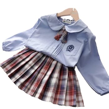 Dječja košulja za djevojčice s dugim rukavima i ovratnikom lapel, prugasti uzorak, preppy stil; za djevojčice 3–8 godina