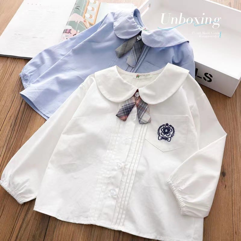 Dječja košulja za djevojčice s dugim rukavima i ovratnikom lapel, prugasti uzorak, preppy stil; za djevojčice 3–8 godina