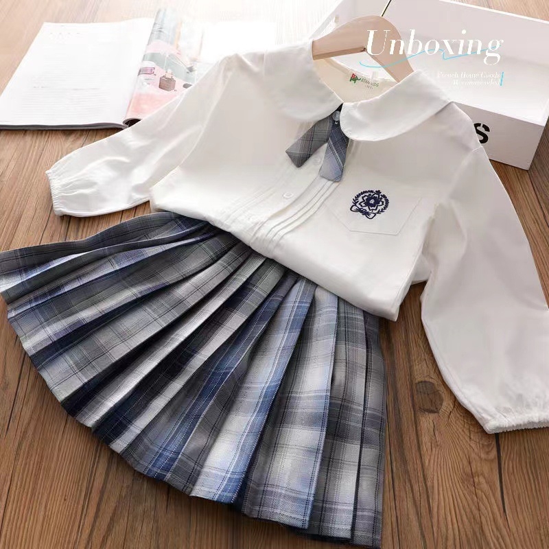 Dječja košulja za djevojčice s dugim rukavima i ovratnikom lapel, prugasti uzorak, preppy stil; za djevojčice 3–8 godina