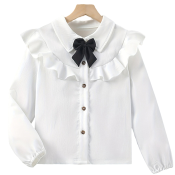 Dievčenská košeľa, 100% polyester, dlhý rukáv, jednobarevná, jar-jesenná