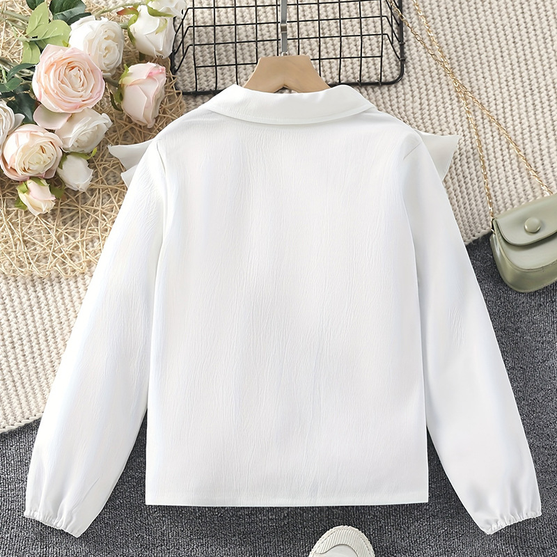 Dievčenská košeľa, 100% polyester, dlhý rukáv, jednobarevná, jar-jesenná