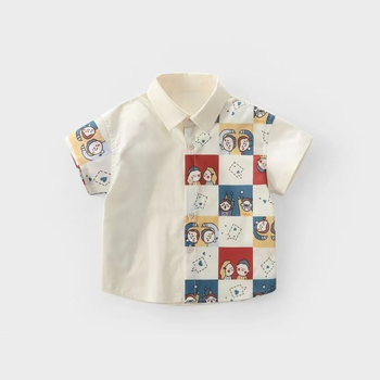 Dječja košulja s patchwork kariranim uzorcima, kratki rukavi, 100% pamuk, ležerni stil, za uzrast 3-8 godina