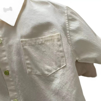Unisex dječja košulja s otiskom štenca, korejskog stila, dugi rukav, poliester tkanina s blagim tretmanom, proljeće/jesen