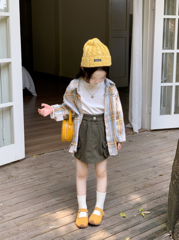 Detská košeľa s dlhým rukávom, kórejský štýl, kartúnový potlač v károvanom vzore, golier typu lapel, jar–jeseň, vek 3–8 rokov, materiál z polyesterovej zmesi