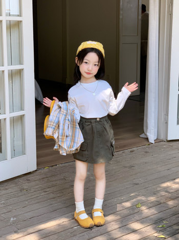 Detská košeľa s dlhým rukávom, kórejský štýl, kartúnový potlač v károvanom vzore, golier typu lapel, jar–jeseň, vek 3–8 rokov, materiál z polyesterovej zmesi