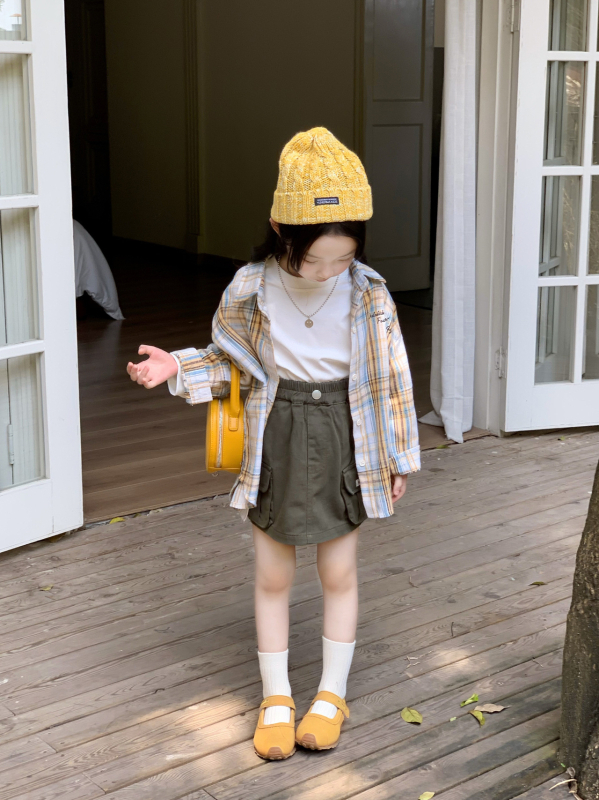 Detská košeľa s dlhým rukávom, kórejský štýl, kartúnový potlač v károvanom vzore, golier typu lapel, jar–jeseň, vek 3–8 rokov, materiál z polyesterovej zmesi