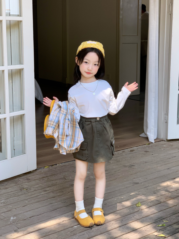 Detská košeľa s dlhým rukávom, kórejský štýl, kartúnový potlač v károvanom vzore, golier typu lapel, jar–jeseň, vek 3–8 rokov, materiál z polyesterovej zmesi