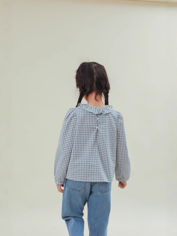 Bluză pentru copii din bumbac, model pătrat, broderie cu cireșe, mânecă lungă, guler dantelat, vârsta 3–8 ani, 100% bumbac, primăvară 2024