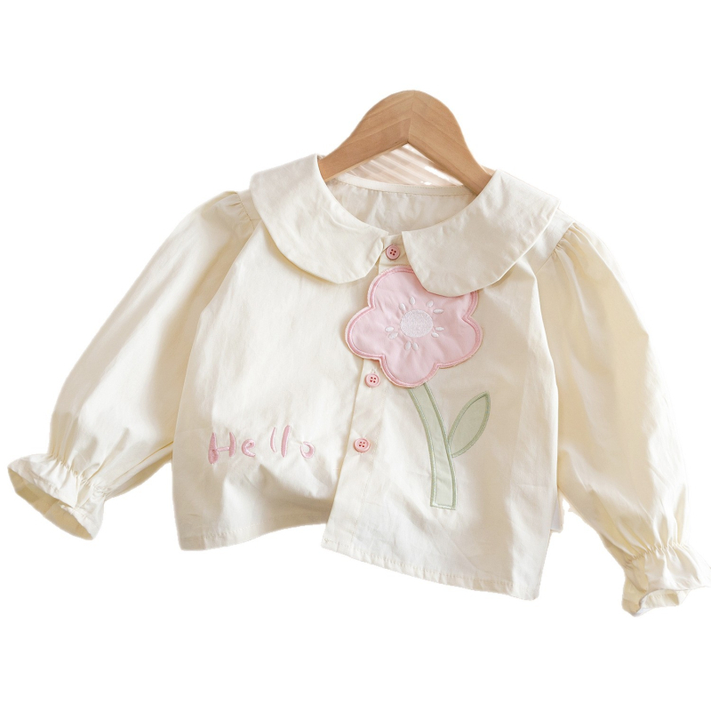 Detská blúzka pre dievčatá s dlhými rukávmi, kórejský štýl, 95% bavlna, potlač písmen a kvetov, jar-jesene