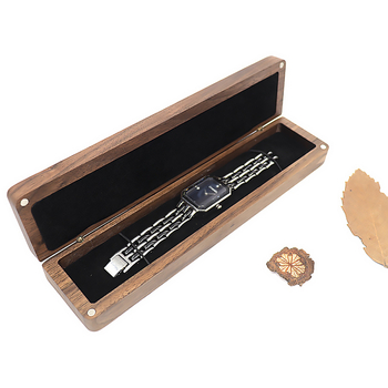 Dámska krabička na hodinky z orechového dreva, dlhá, ručne vyrobená, CNC gravírovanie, model RM-WWB501, na balenie darov a šperkov