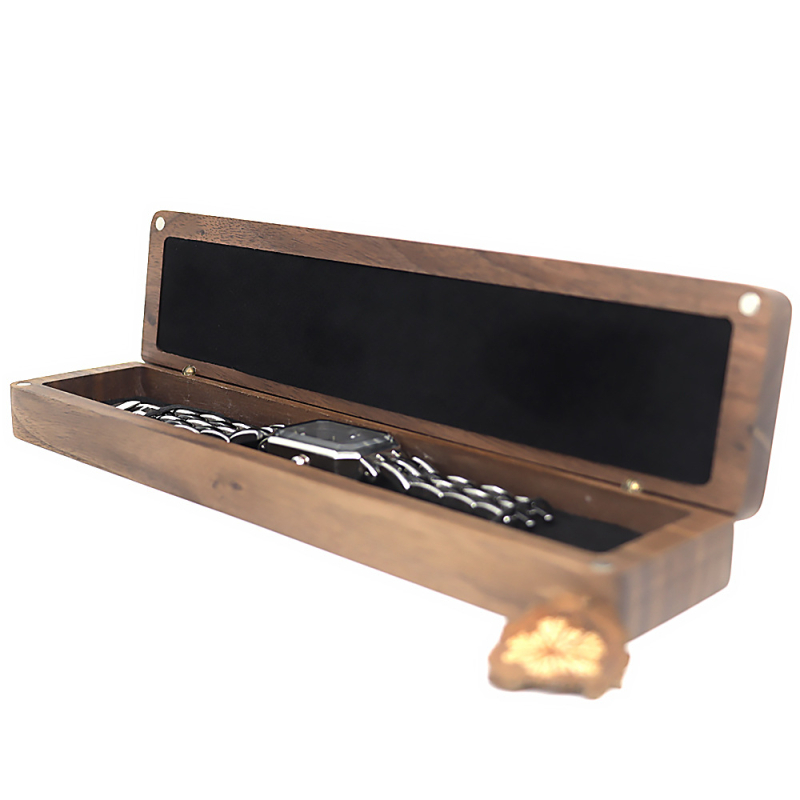 Dámska krabička na hodinky z orechového dreva, dlhá, ručne vyrobená, CNC gravírovanie, model RM-WWB501, na balenie darov a šperkov