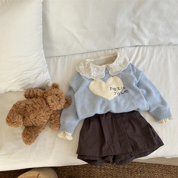 Detská košeľa s čipkovým golierom, kórejský štýl, 100% bavlna, dlhé rukávy, jednofarebný vzor