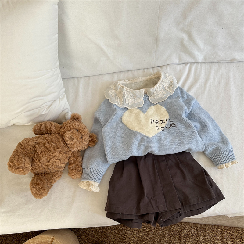 Detská košeľa s čipkovým golierom, kórejský štýl, 100% bavlna, dlhé rukávy, jednofarebný vzor