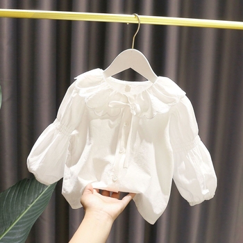 Detské tričko pre dievčatá s dlhým rukávom, sladký štýl, 91–95% bavlna, jednoliaty vzor, jar a jeseň