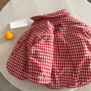 Dječja košulja, unisex, 80% pamuk, grid uzorak, rever ovratnik