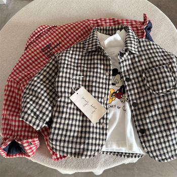Dječja košulja, unisex, 80% pamuk, grid uzorak, rever ovratnik