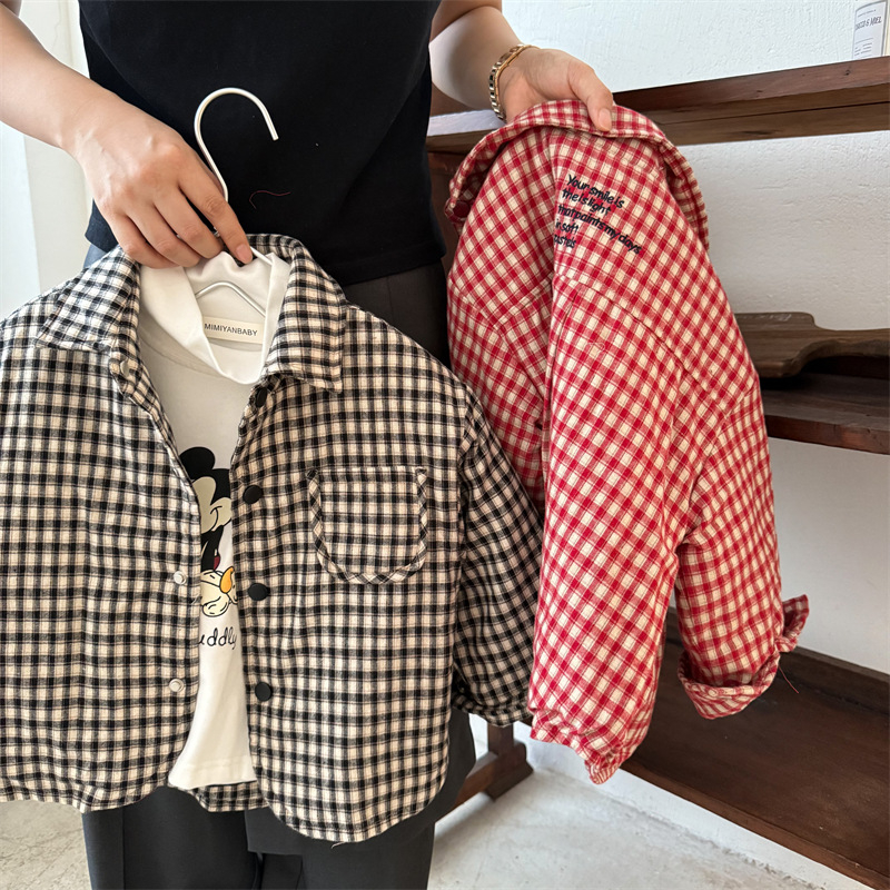 Dječja košulja, unisex, 80% pamuk, grid uzorak, rever ovratnik