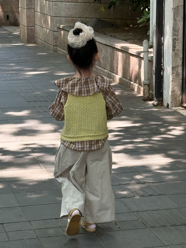 Dievčenská kockovaná košeľa, Korejský štýl, golier typu Lapel, dlhý rukáv, 100% bavlna