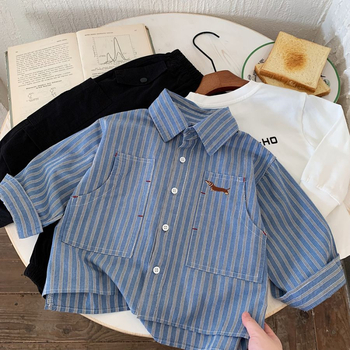 Dječja košulja s prugama, casual stil, dugi rukav, 100% pamuk