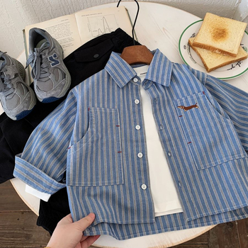 Dječja košulja s prugama, casual stil, dugi rukav, 100% pamuk