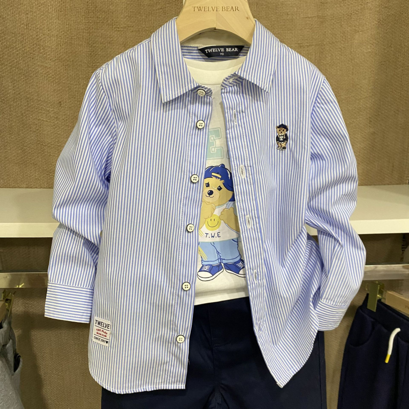 Cămașă pentru copii din bumbac, mâneci lungi, model desen animat, stil coreean, pentru 3–8 ani, primăvară-toamnă