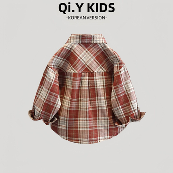 Chlapčenská kockovaná košeľa, 100% bavlna, dlhé rukávy, golier typu lapel, mäkké spracovanie látky