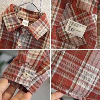 Chlapčenská kockovaná košeľa, 100% bavlna, dlhé rukávy, golier typu lapel, mäkké spracovanie látky