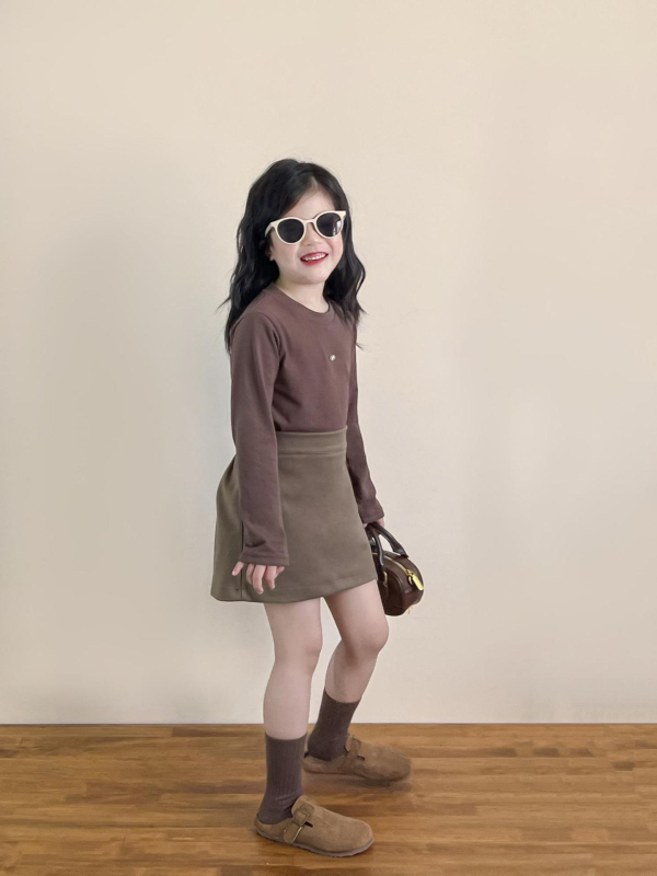 Detský set: tričko s mašličkou a sukňa z bavlneného zmesi, jesenný korejský štýl, dlhé rukávy, 3–8 rokov