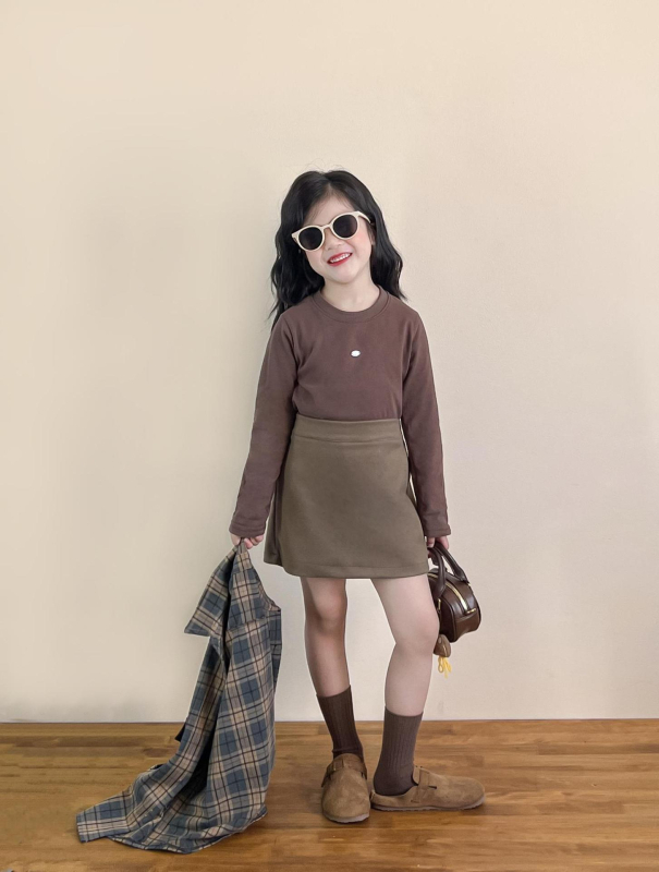 Detský set: tričko s mašličkou a sukňa z bavlneného zmesi, jesenný korejský štýl, dlhé rukávy, 3–8 rokov