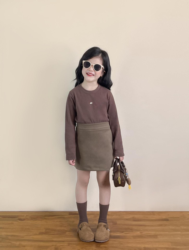 Detský set: tričko s mašličkou a sukňa z bavlneného zmesi, jesenný korejský štýl, dlhé rukávy, 3–8 rokov