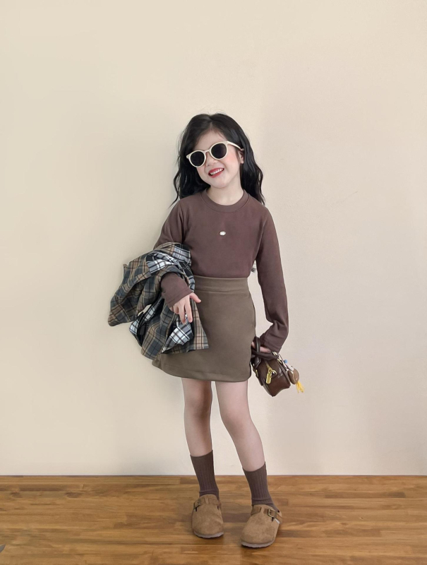 Detský set: tričko s mašličkou a sukňa z bavlneného zmesi, jesenný korejský štýl, dlhé rukávy, 3–8 rokov