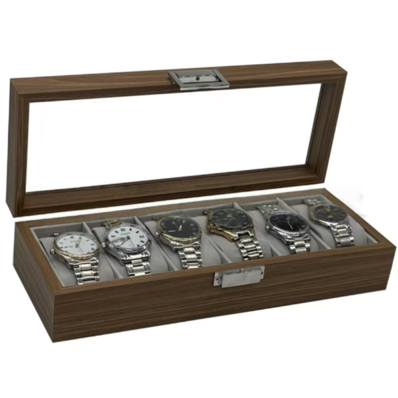 Drvena kutija za satove, uzorak oraha, otporna na prašinu, luksuzna kutija za izlaganje satova i nakita