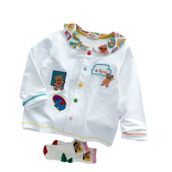 Παιδικό πουκάμισο σε ιαπωνικό στυλ με σχέδιο λιοντάκι και αρκούδα, μακριά μανίκια, 95% βαμβάκι, για παιδιά 3–8 ετών