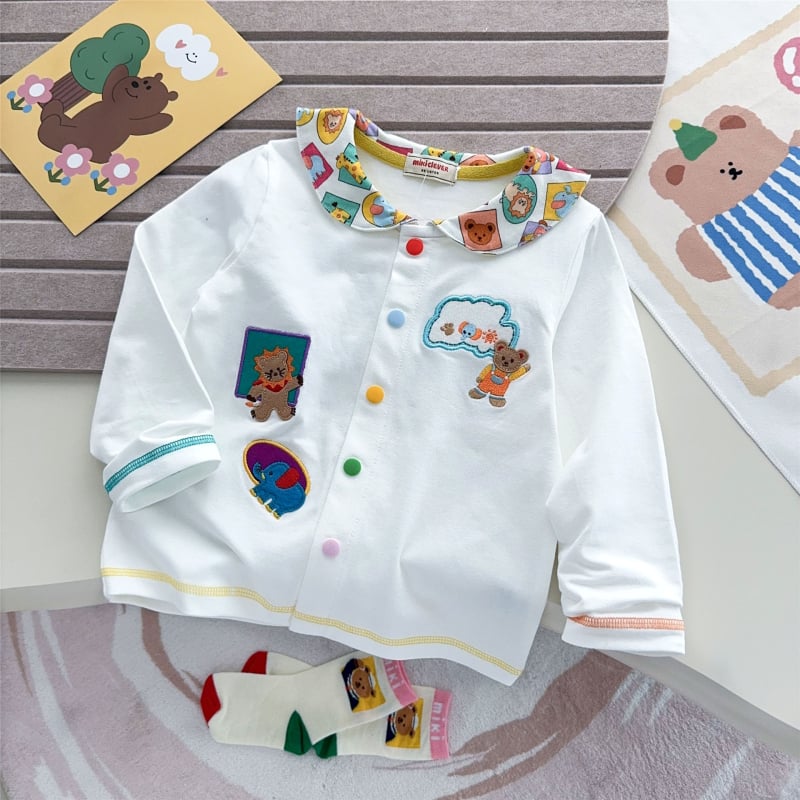 Παιδικό πουκάμισο σε ιαπωνικό στυλ με σχέδιο λιοντάκι και αρκούδα, μακριά μανίκια, 95% βαμβάκι, για παιδιά 3–8 ετών