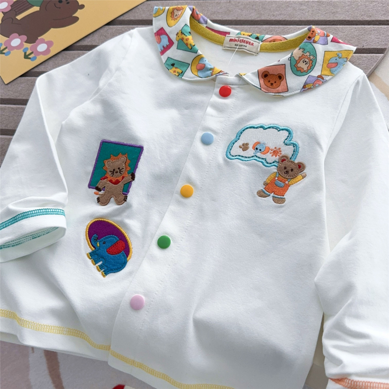 Παιδικό πουκάμισο σε ιαπωνικό στυλ με σχέδιο λιοντάκι και αρκούδα, μακριά μανίκια, 95% βαμβάκι, για παιδιά 3–8 ετών