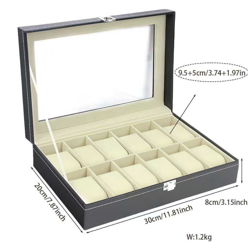 Na sklade: kožená hodinová skrinka s 12 priečinkami, balenie šperkov, šitie, kartónové balenie