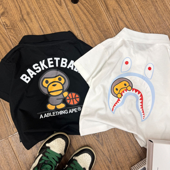 Polo din bumbac pentru copii – vară, stil lejer, mâneci scurte, imprimeu cu maimuță, vârsta 3–8 ani